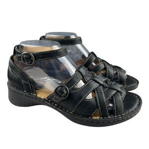 Born Women’s Sandals 8 M Black Leather Ankle Strap Open Toe Fisherman Low Wedge